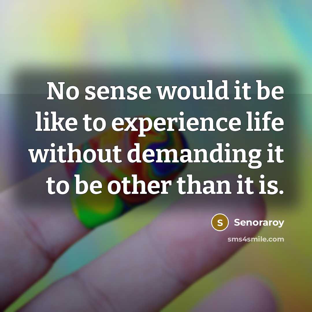 “No sense would it be like to experience life without demanding it to be other than it is.” quote by Senoraroy