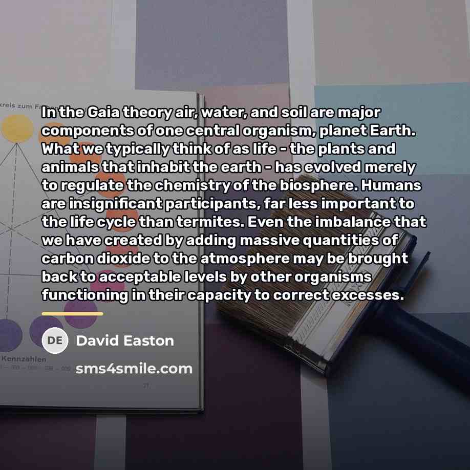 “In the Gaia theory air, water, and soil are major…” quote by David Easton