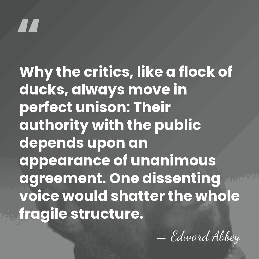 Why the critics, like a flock of ducks, always move in perfect&hellip; - Edward Abbey
