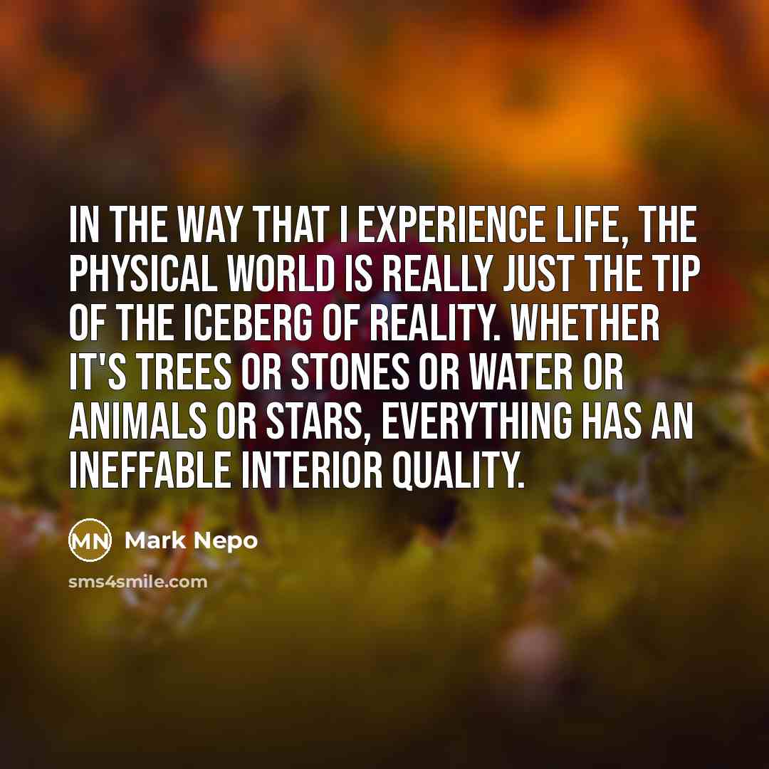 “In the way that I experience life, the physical world…” quote by Mark Nepo