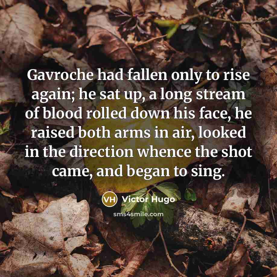 “Gavroche had fallen only to rise again; he sat up,…” quote by Victor Hugo