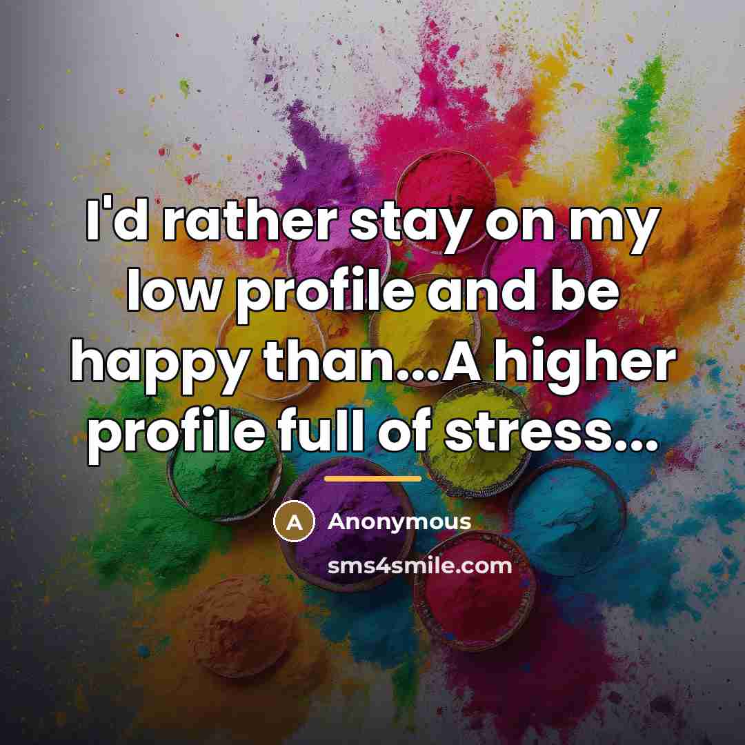 “I'd rather stay on my low profile and be happy…” quote by Anonymous