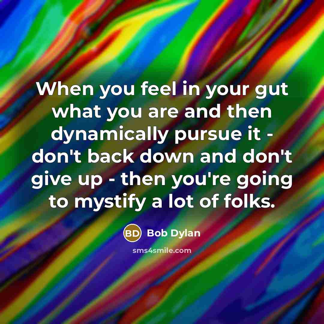 “When you feel in your gut what you are and…” quote by Bob Dylan