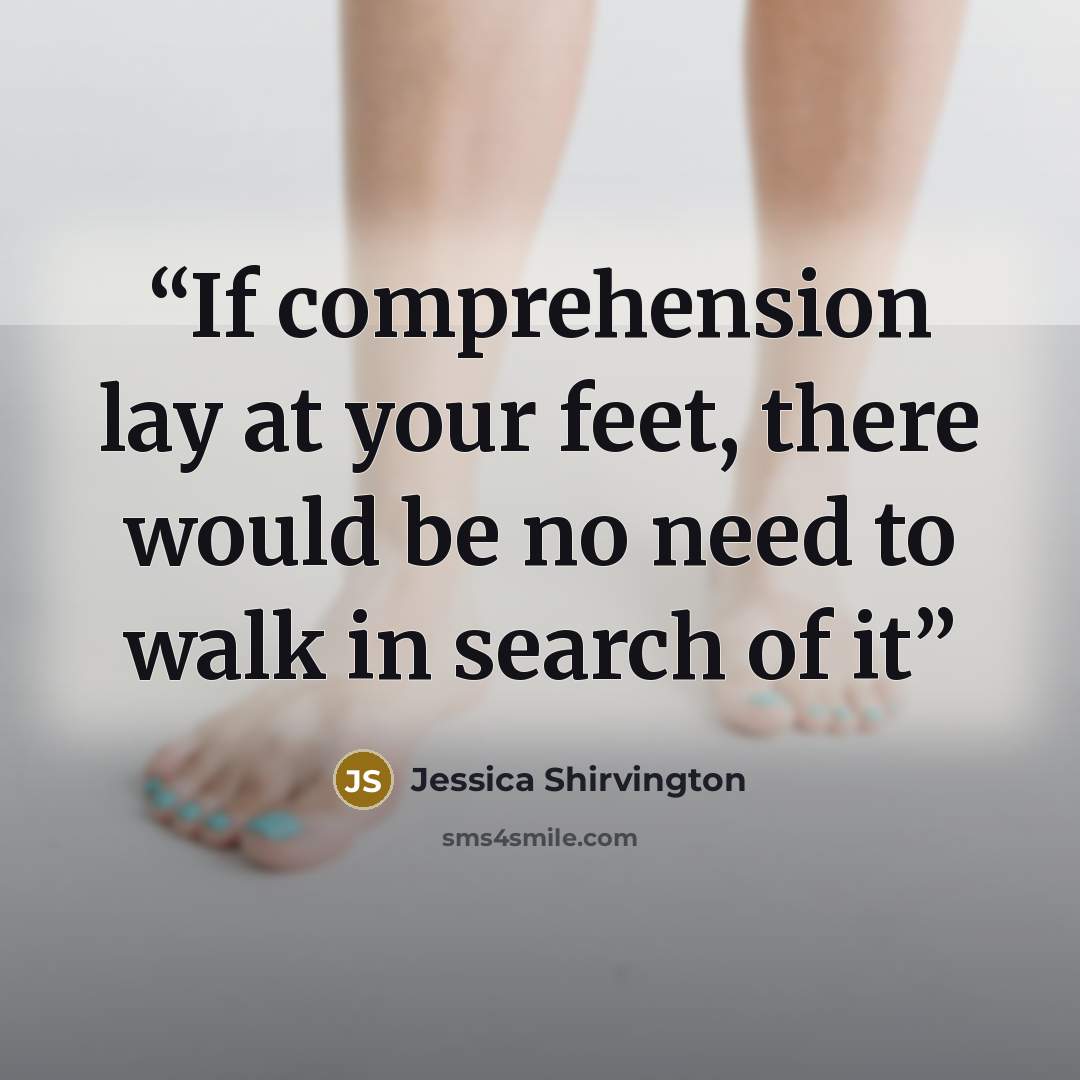 “If comprehension lay at your feet, there would be no need to walk in search of it” quote by Jessica Shirvington