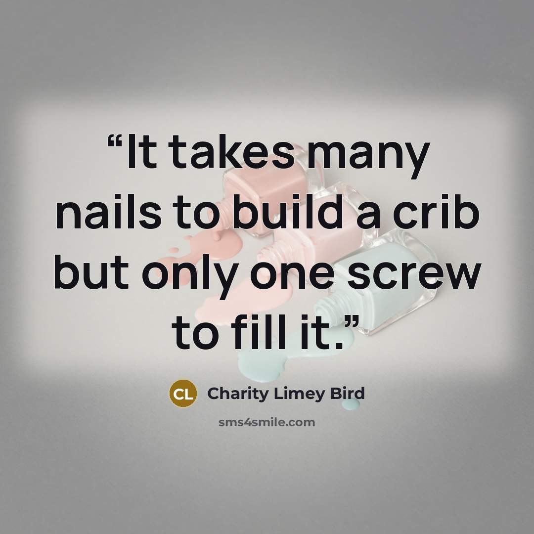 “It takes many nails to build a crib but only one screw to fill it.” quote by Charity Limey Bird