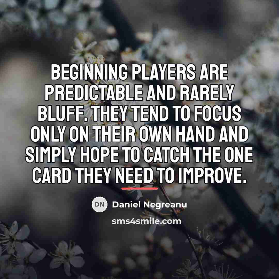 “Beginning players are predictable and rarely bluff. They tend to…” quote by Daniel Negreanu