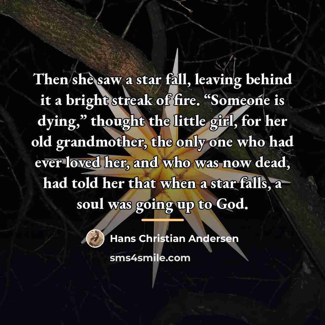 “Then she saw a star fall, leaving behind it a…” quote by Hans Christian Andersen