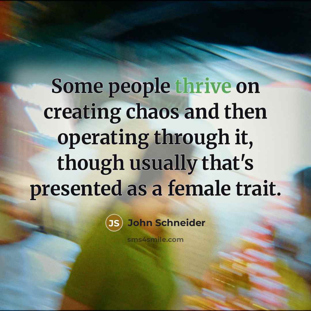 “Some people thrive on creating chaos and then operating through…” quote by John Schneider