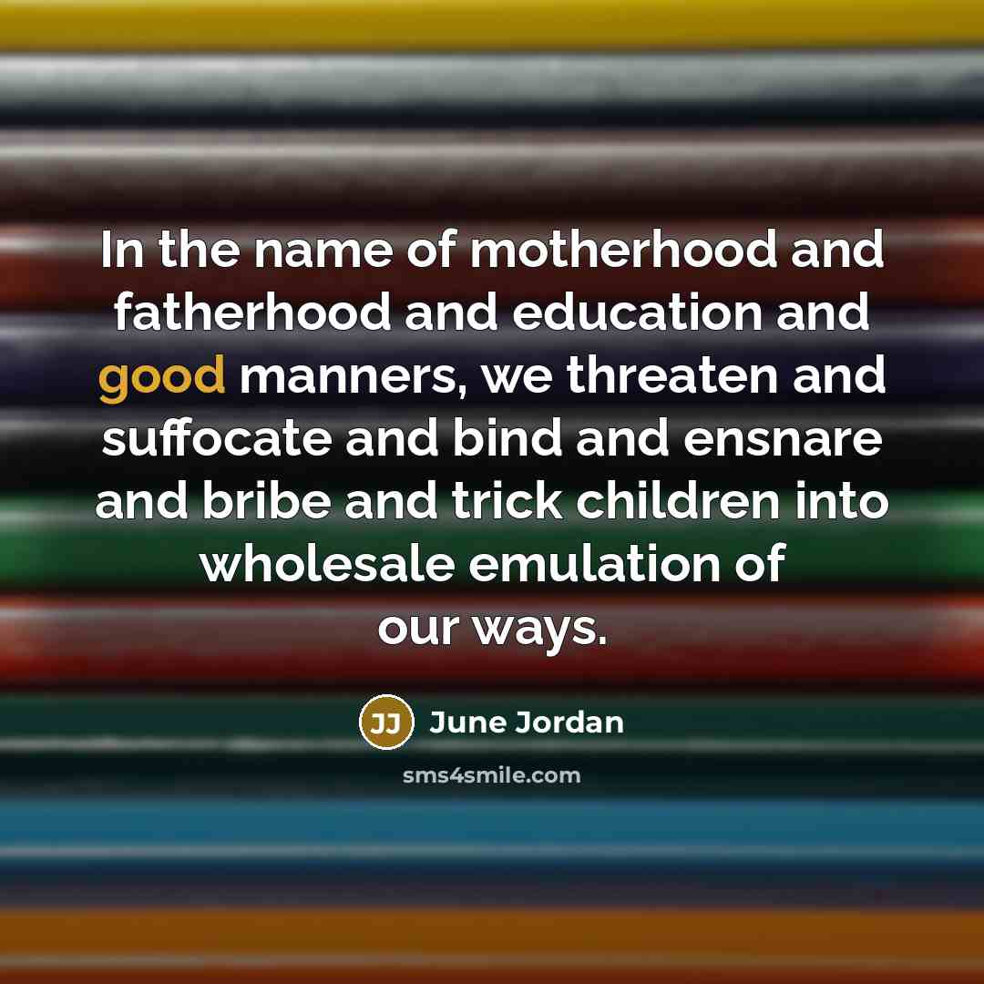“In the name of motherhood and fatherhood and education and…” quote by June Jordan