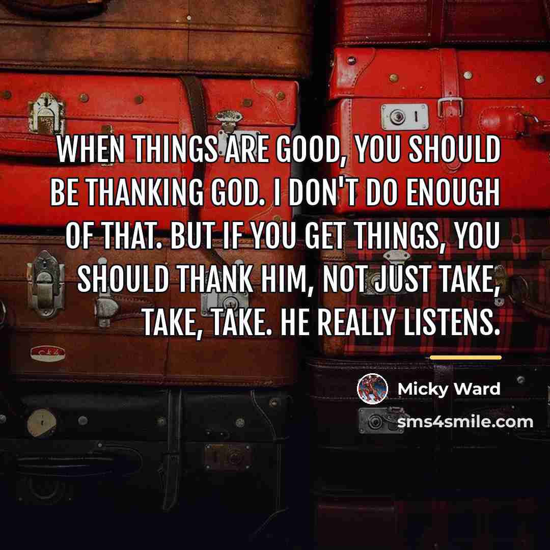 “When things are good, you should be thanking God. I…” quote by Micky Ward