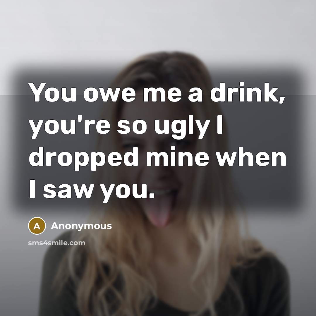 “You owe me a drink, you're so ugly I dropped…” quote by Anonymous
