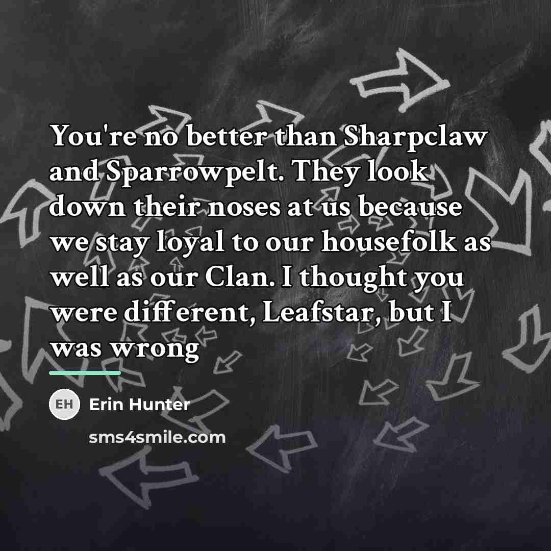 “You're no better than Sharpclaw and Sparrowpelt. They look down…” quote by Erin Hunter