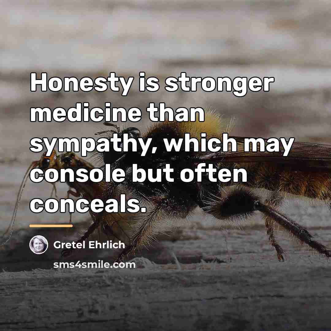“Honesty is stronger medicine than sympathy, which may console but…” quote by Gretel Ehrlich