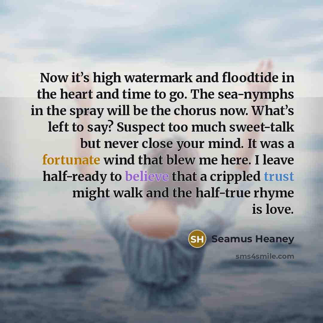 “Now it’s high watermark and floodtide in the heart and…” quote by Seamus Heaney