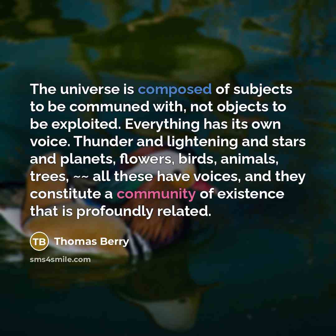“The universe is composed of subjects to be communed with,…” quote by Thomas Berry