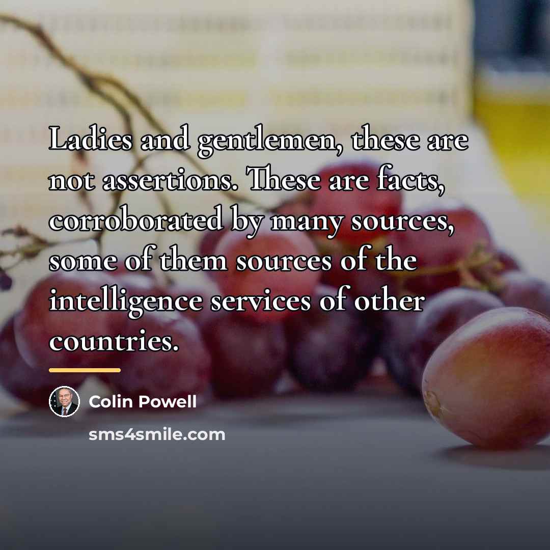 “Ladies and gentlemen, these are not assertions. These are facts,…” quote by Colin Powell