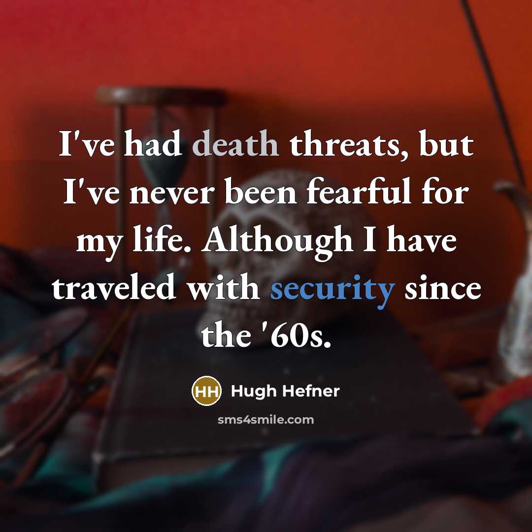 “I've had death threats, but I've never been fearful for…” quote by Hugh Hefner