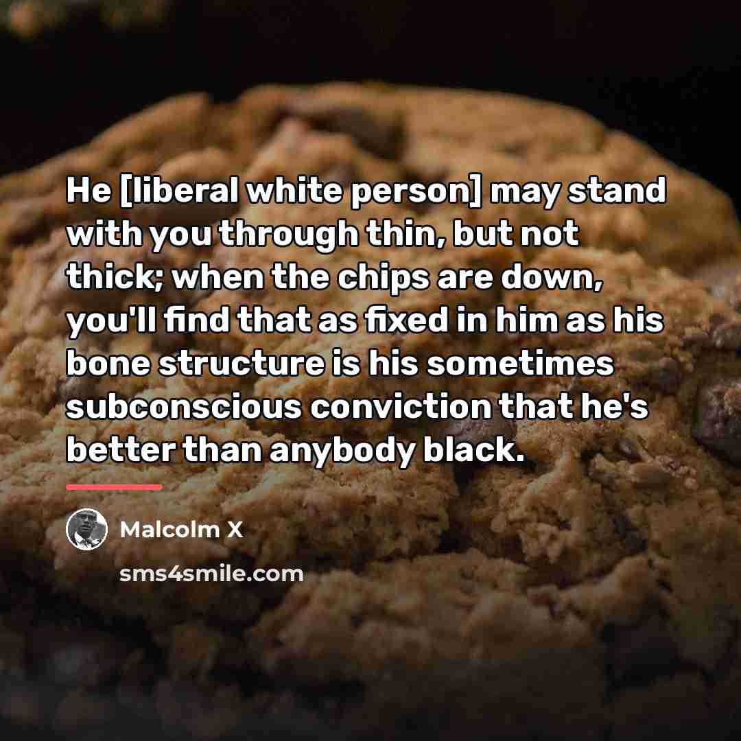 “He [liberal white person] may stand with you through thin,…” quote by Malcolm X
