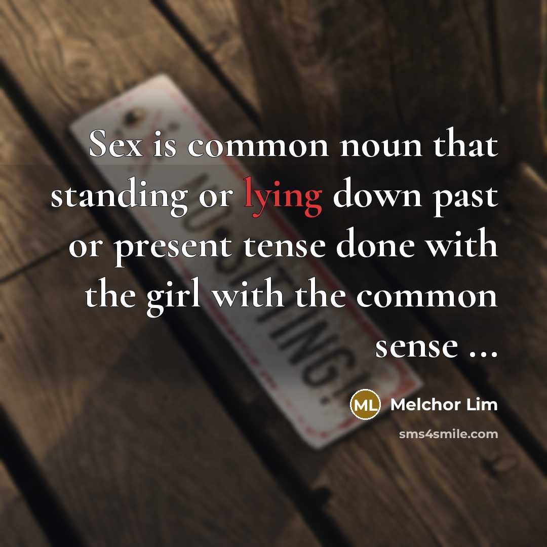 “Sex is common noun that standing or lying down past or present tense done with the girl with the common sense ...” quote by Melchor Lim