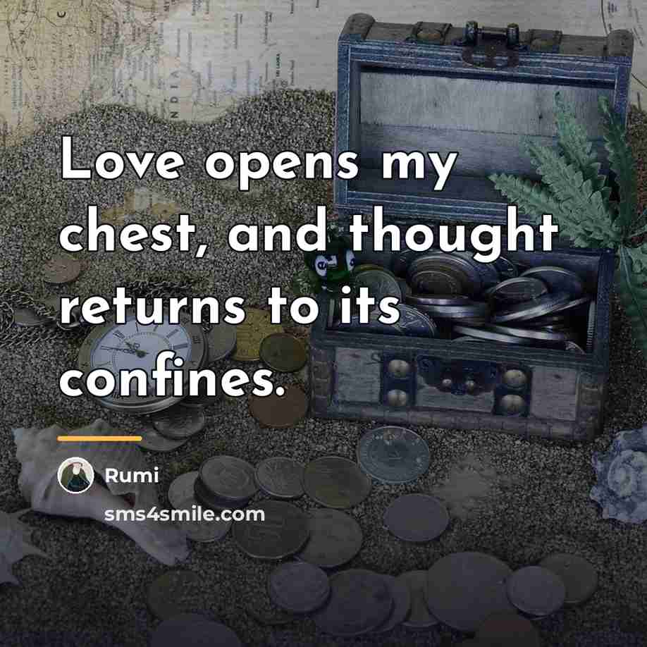 “Love opens my chest, and thought returns to its confines.…” quote by Rumi