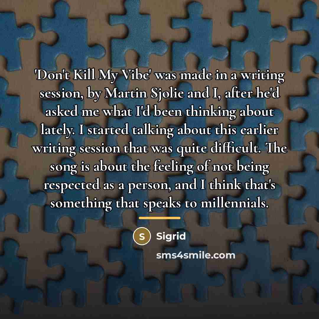 “'Don't Kill My Vibe' was made in a writing session,…” quote by Sigrid
