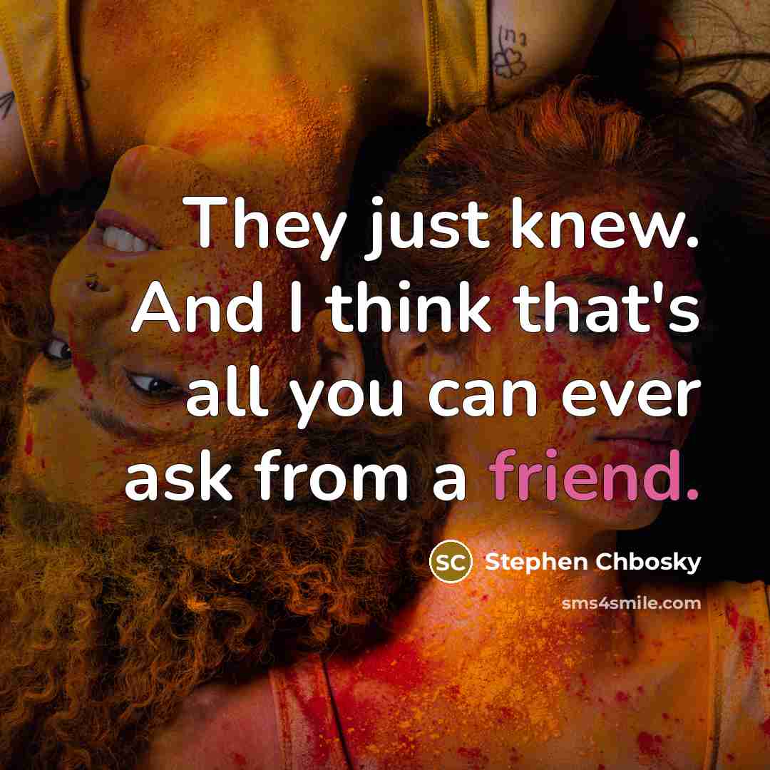 “They just knew. And I think that's all you can ever ask from a friend.” quote by Stephen Chbosky