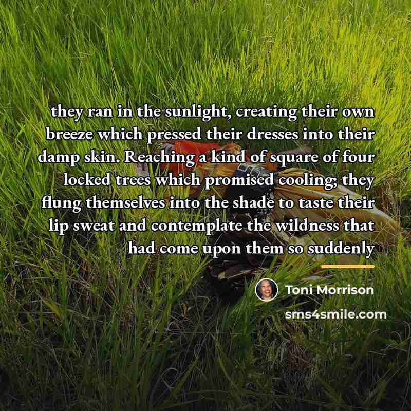“they ran in the sunlight, creating their own breeze which…” quote by Toni Morrison
