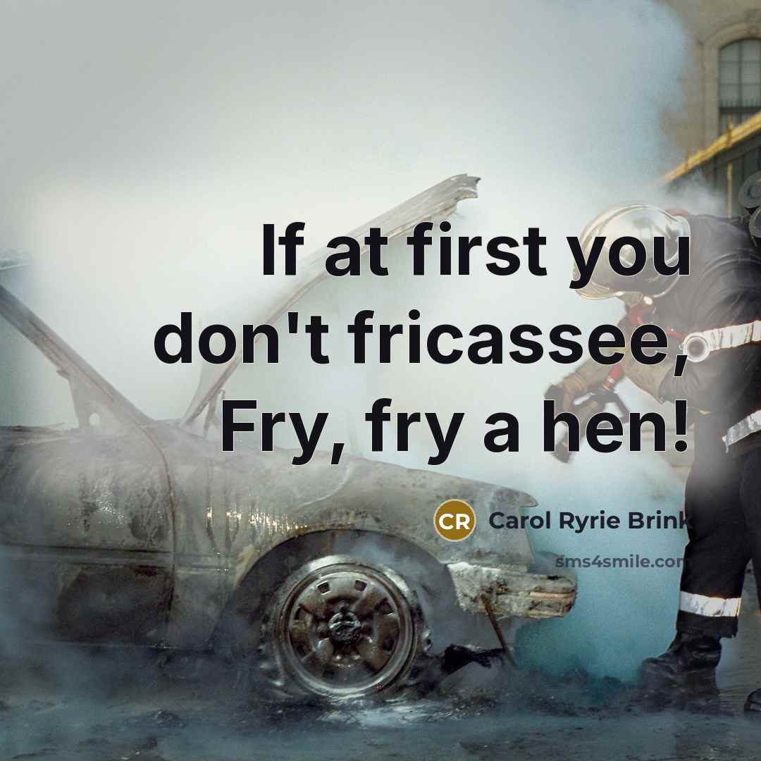 “If at first you don't fricassee, Fry, fry a hen!…” quote by Carol Ryrie Brink