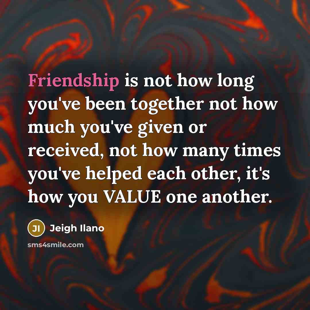 “Friendship is not how long you've been together not how…” quote by Jeigh Ilano