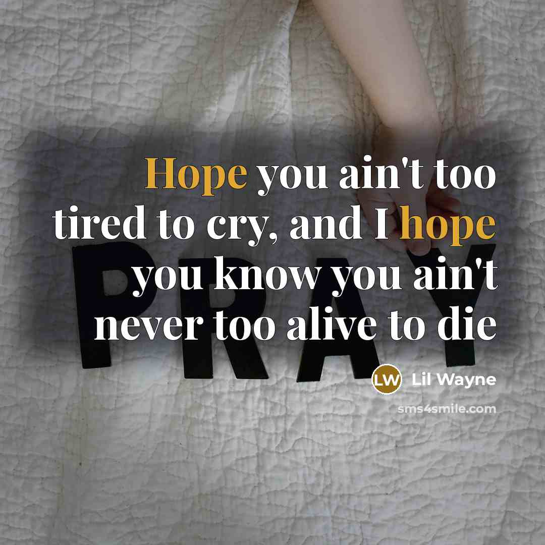 “Hope you ain't too tired to cry, and I hope…” quote by Lil Wayne
