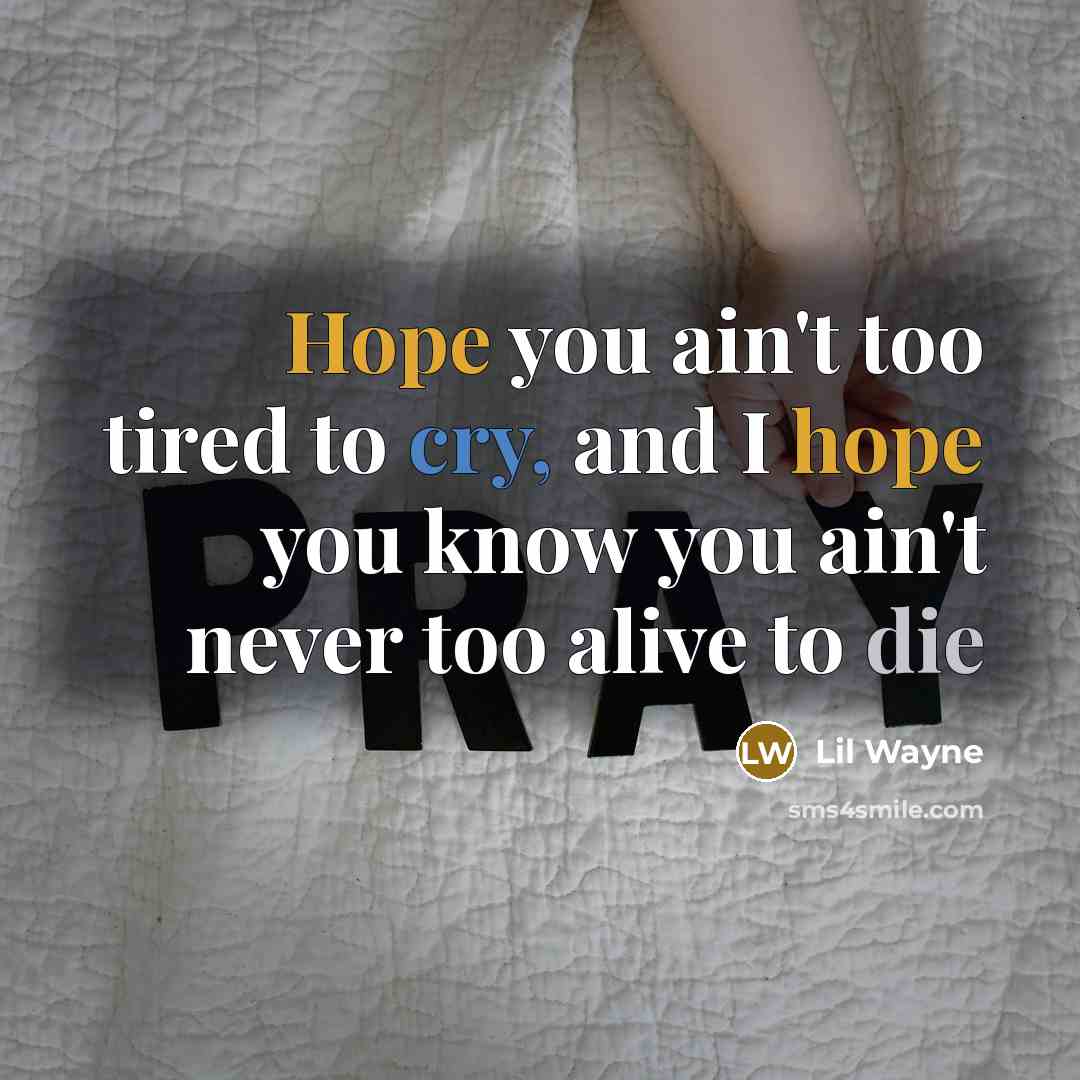 “Hope you ain't too tired to cry, and I hope you know you ain't never too alive to die” quote by Lil Wayne