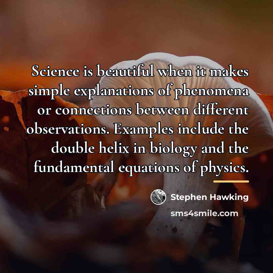 “Science is beautiful when it makes simple explanations of phenomena…” quote by Stephen Hawking