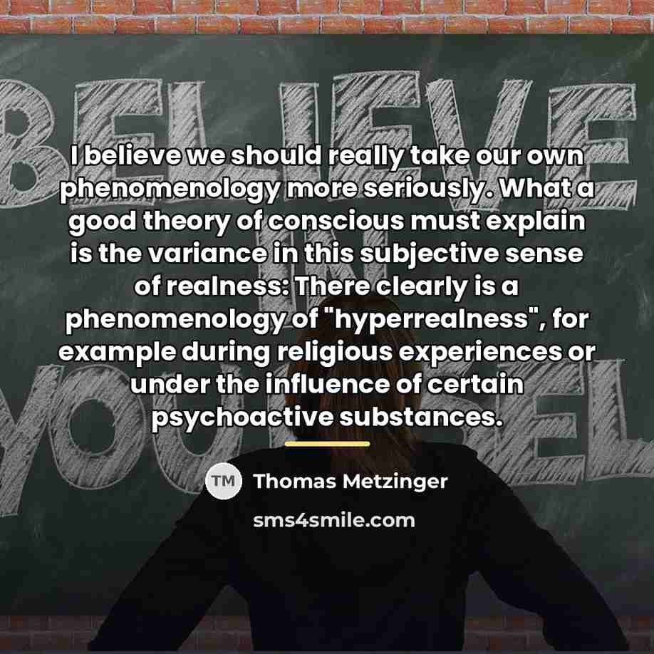 “I believe we should really take our own phenomenology more…” quote by Thomas Metzinger