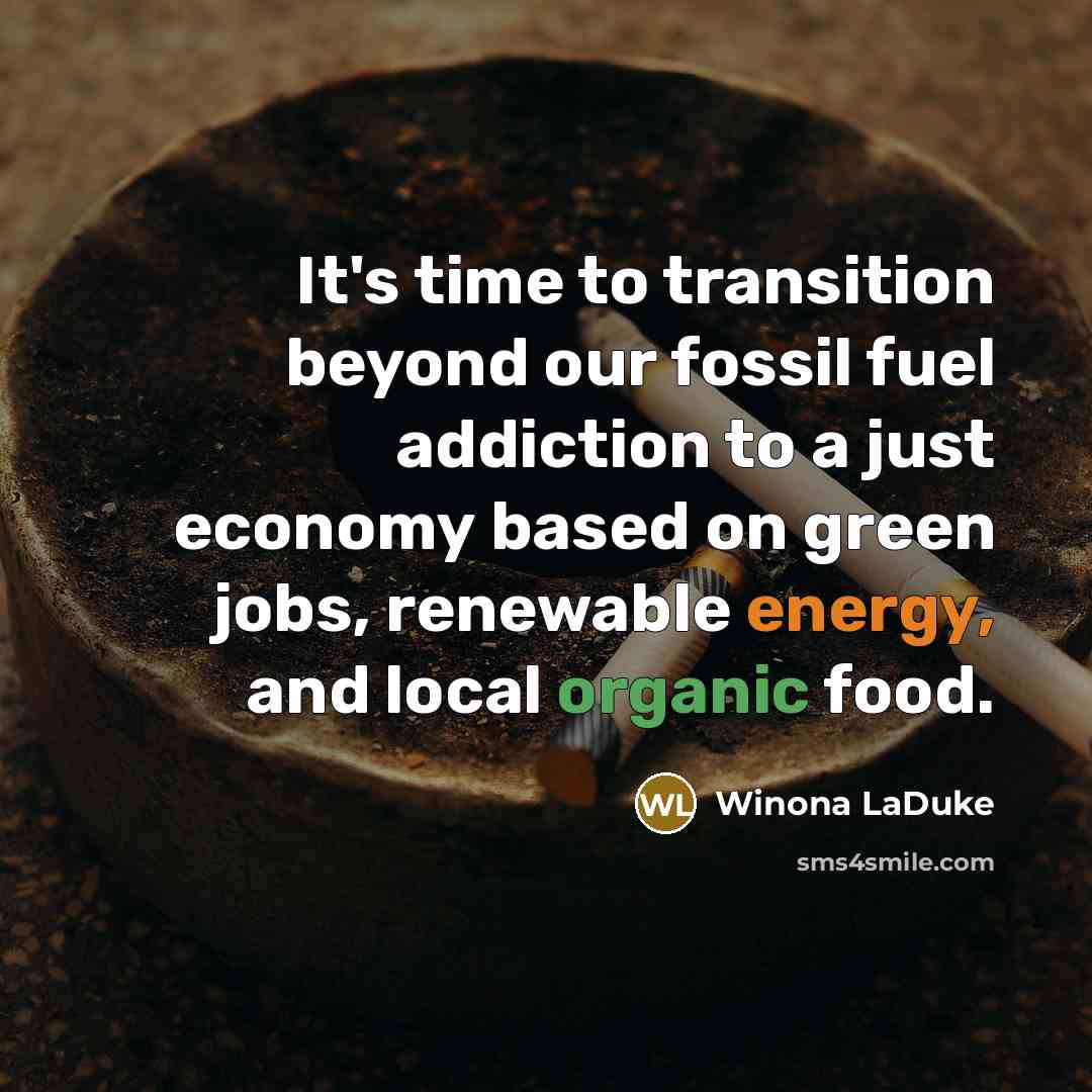 “It's time to transition beyond our fossil fuel addiction to…” quote by Winona LaDuke