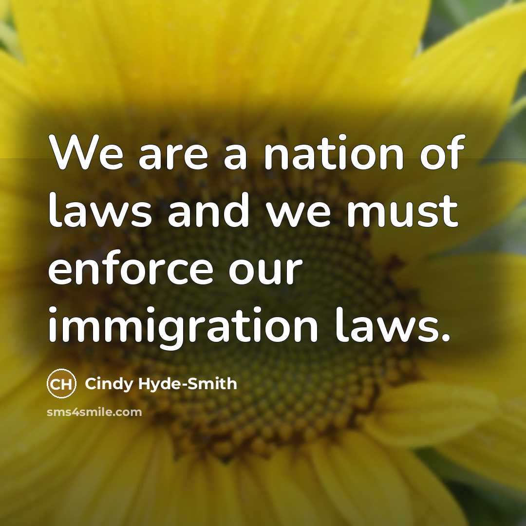 “We are a nation of laws and we must enforce our immigration laws.” quote by Cindy Hyde-Smith