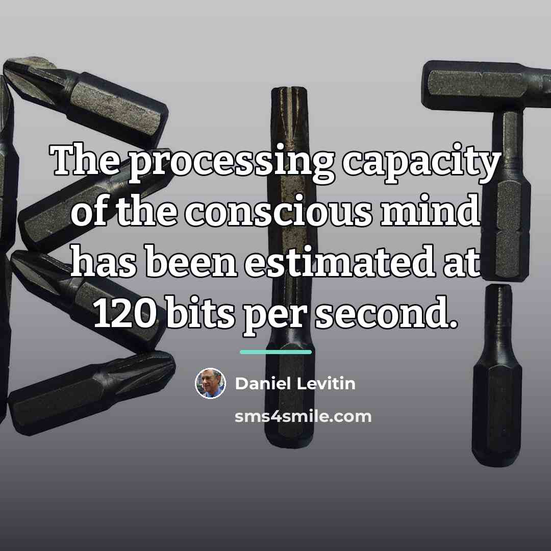 “The processing capacity of the conscious mind has been estimated…” quote by Daniel Levitin