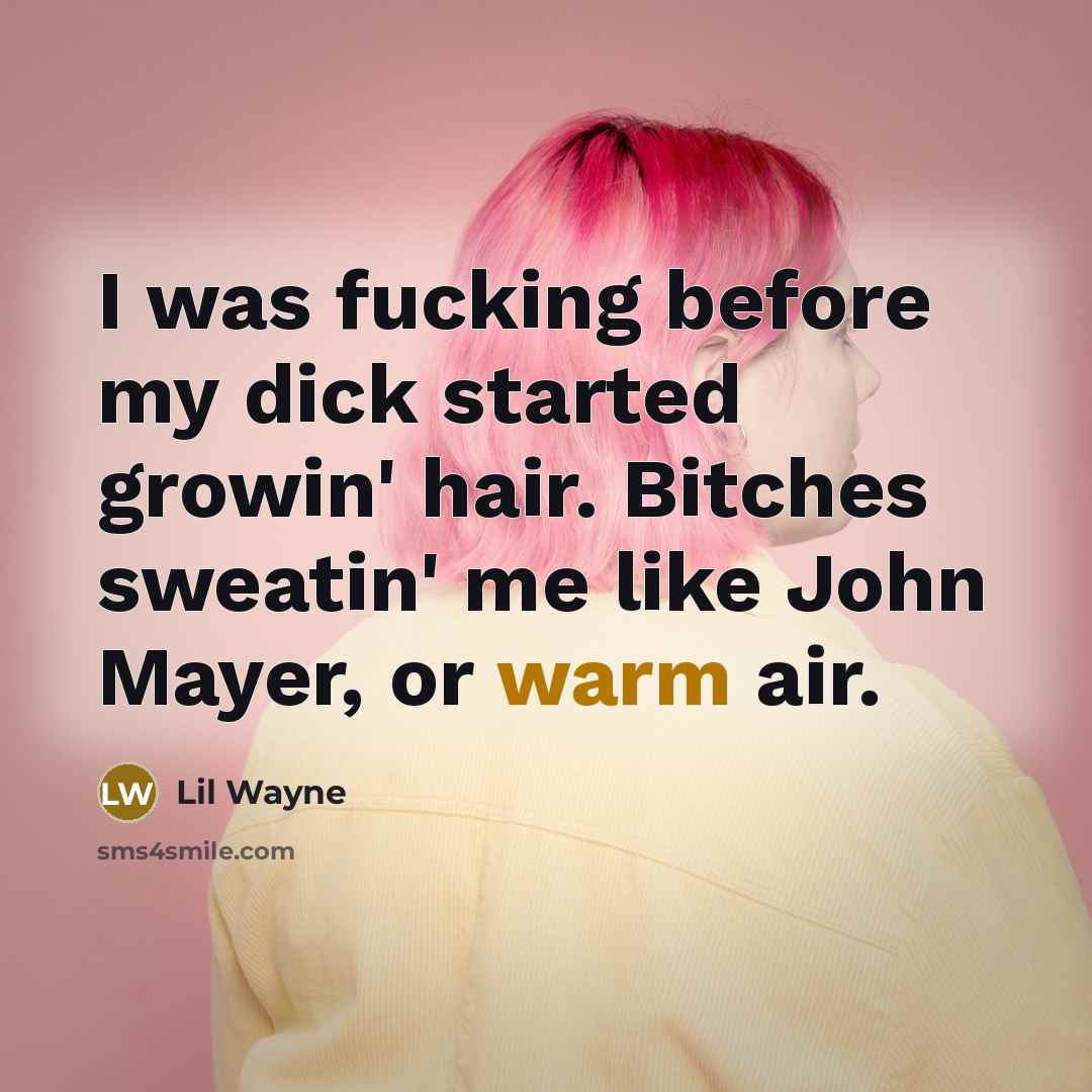 “I was fucking before my dick started growin' hair. Bitches sweatin' me like John Mayer, or warm air.” quote by Lil Wayne