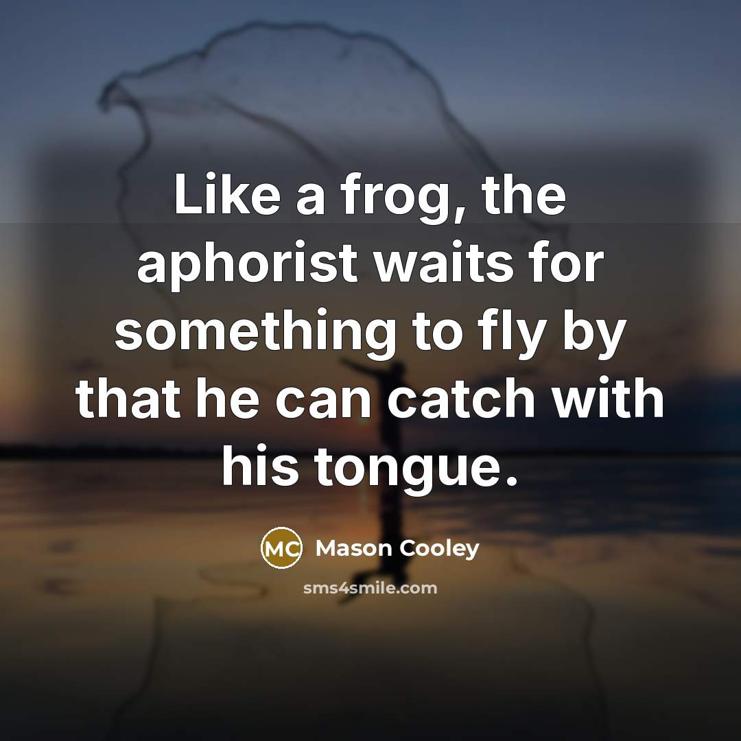 “Like a frog, the aphorist waits for something to fly by that he can catch with his tongue.” quote by Mason Cooley