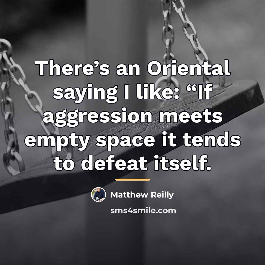 “There’s an Oriental saying I like: “If aggression meets empty…” quote by Matthew Reilly