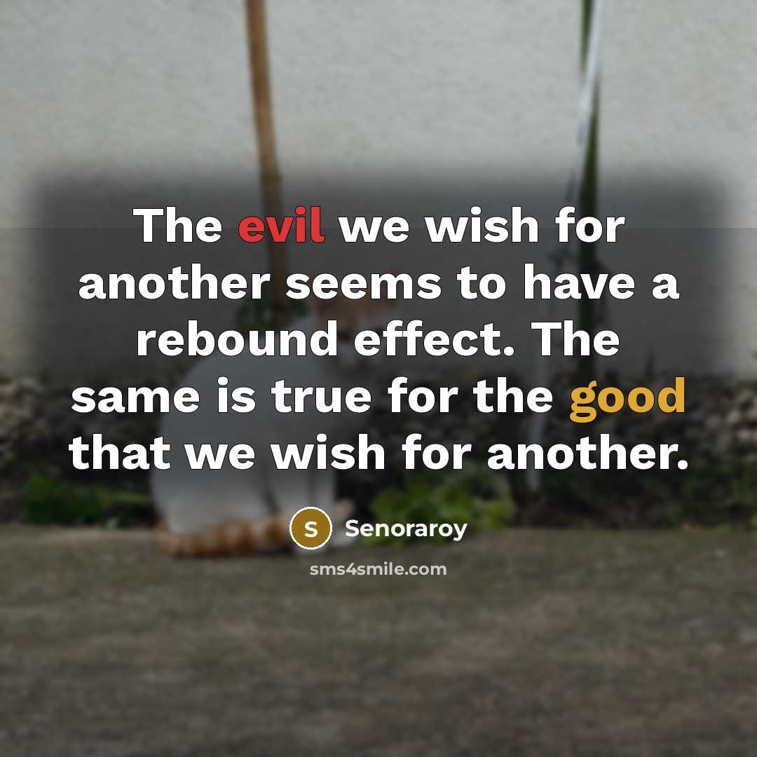 “The evil we wish for another seems to have a…” quote by Senoraroy