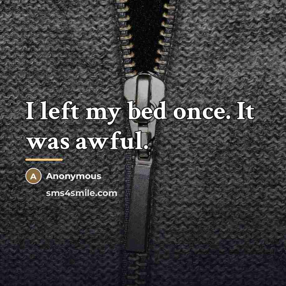 “I left my bed once. It was awful.…” quote by Anonymous