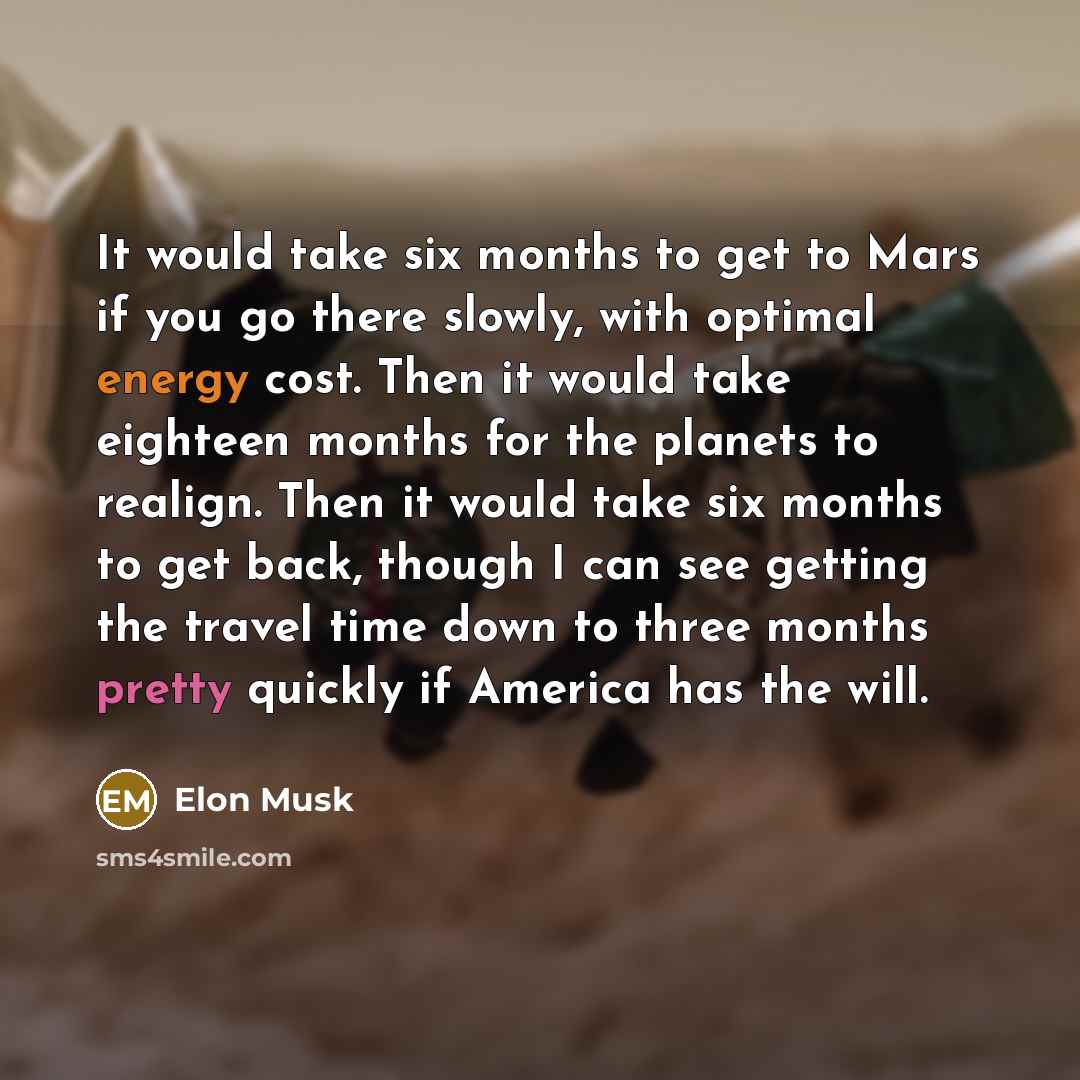 “It would take six months to get to Mars if…” quote by Elon Musk