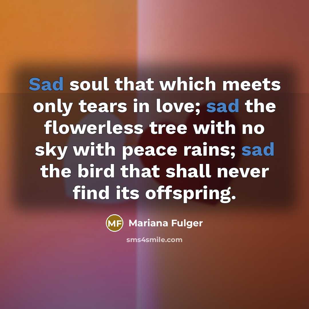 “Sad soul that which meets only tears in love; sad…” quote by Mariana Fulger