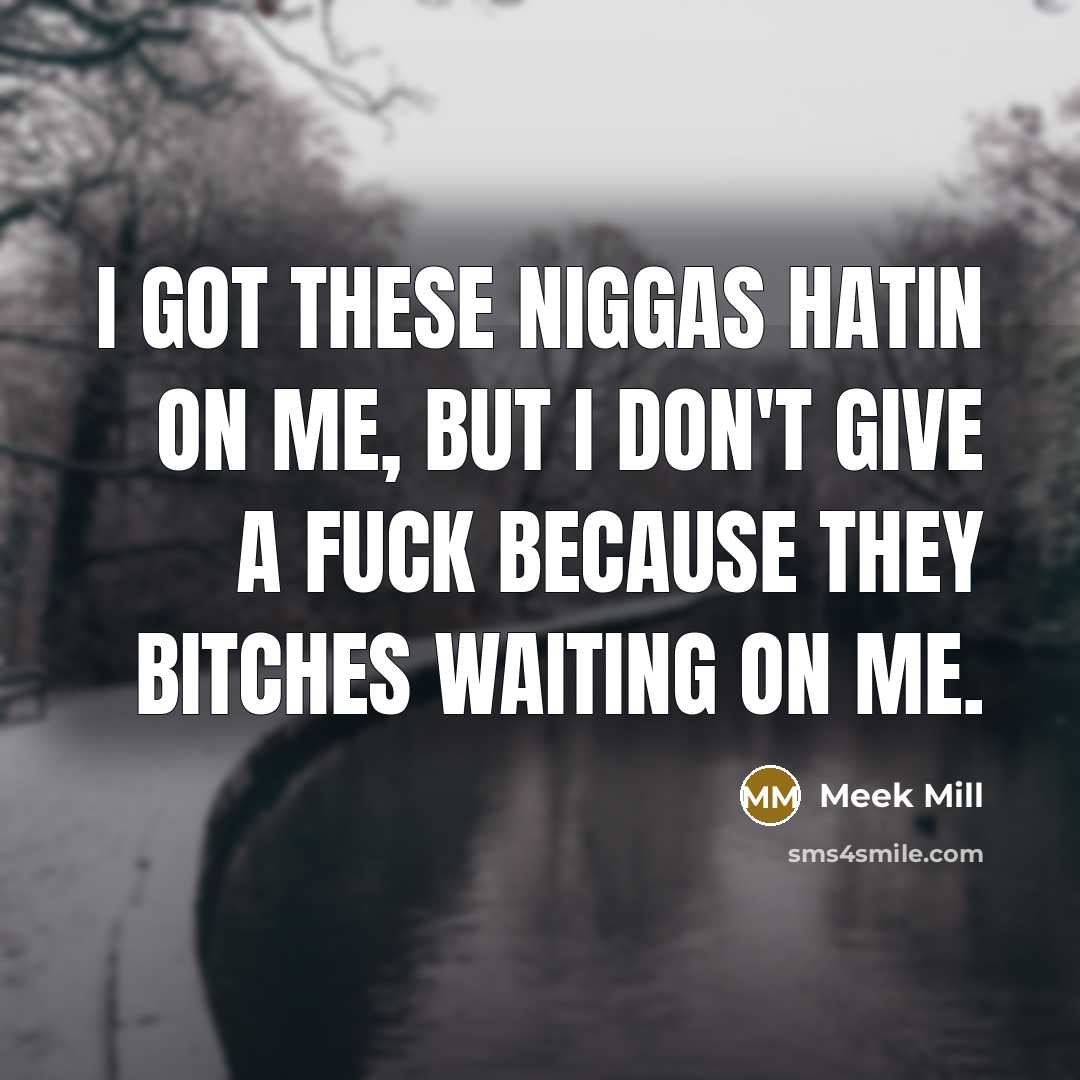 “I got these niggas hatin on me, but I don't give a fuck because they bitches waiting on me.” quote by Meek Mill