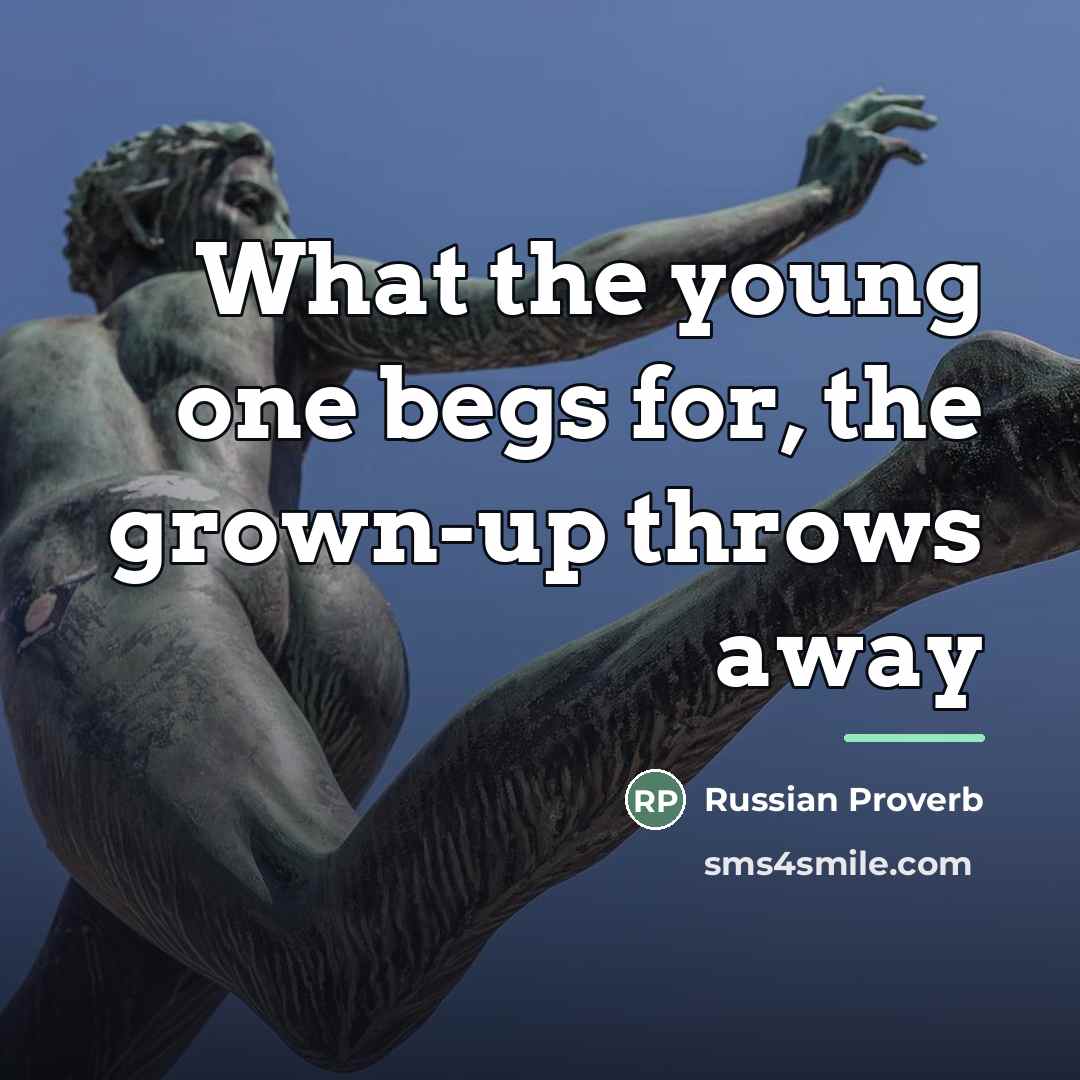 “What the young one begs for, the grown-up throws away…” quote by Russian Proverb