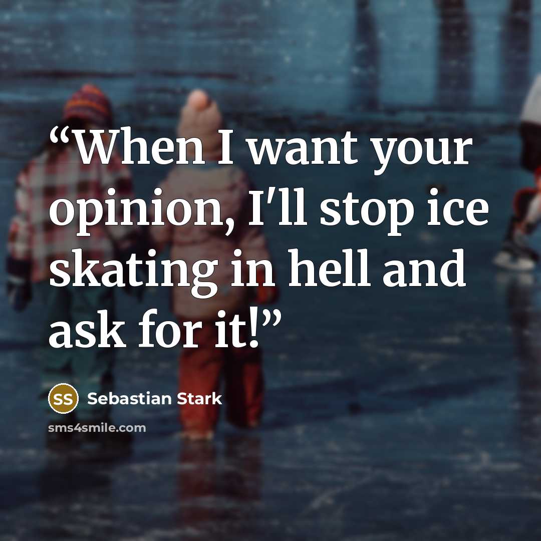 “When I want your opinion, I'll stop ice skating in hell and ask for it!” quote by Sebastian Stark