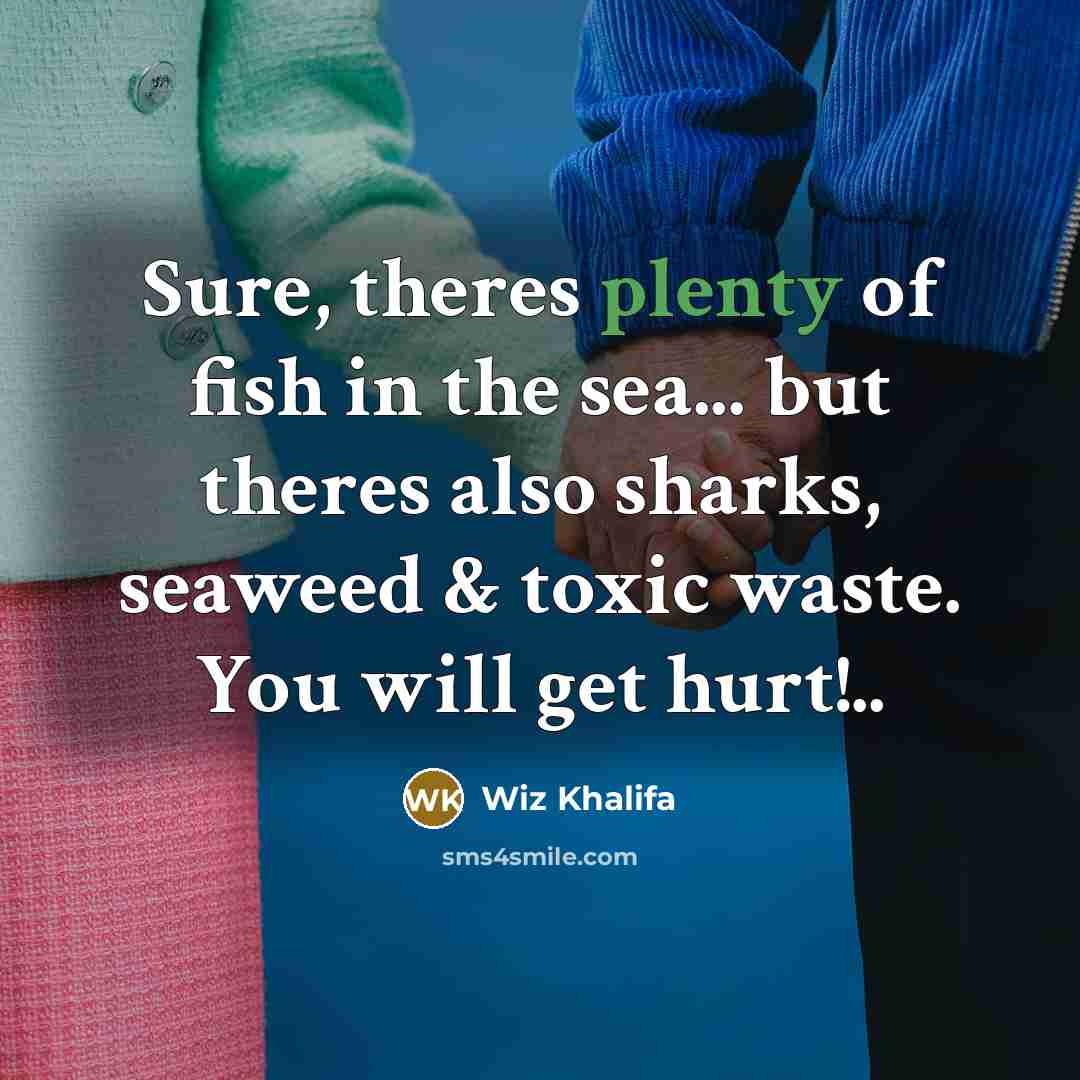 “Sure, theres plenty of fish in the sea... but theres also sharks, seaweed & toxic waste. You will get hurt!..” quote by Wiz Khalifa