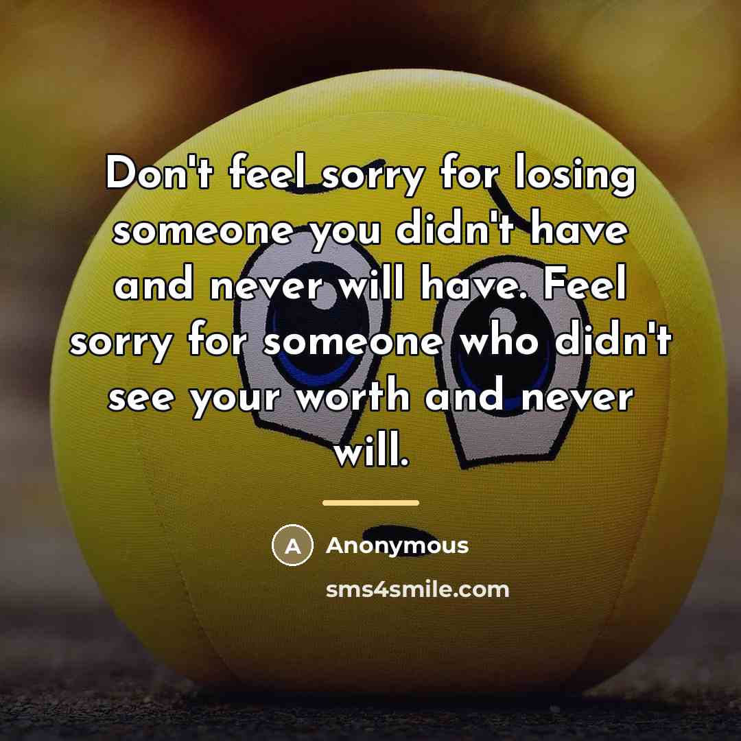 “Don't feel sorry for losing someone you didn't have and…” quote by Anonymous