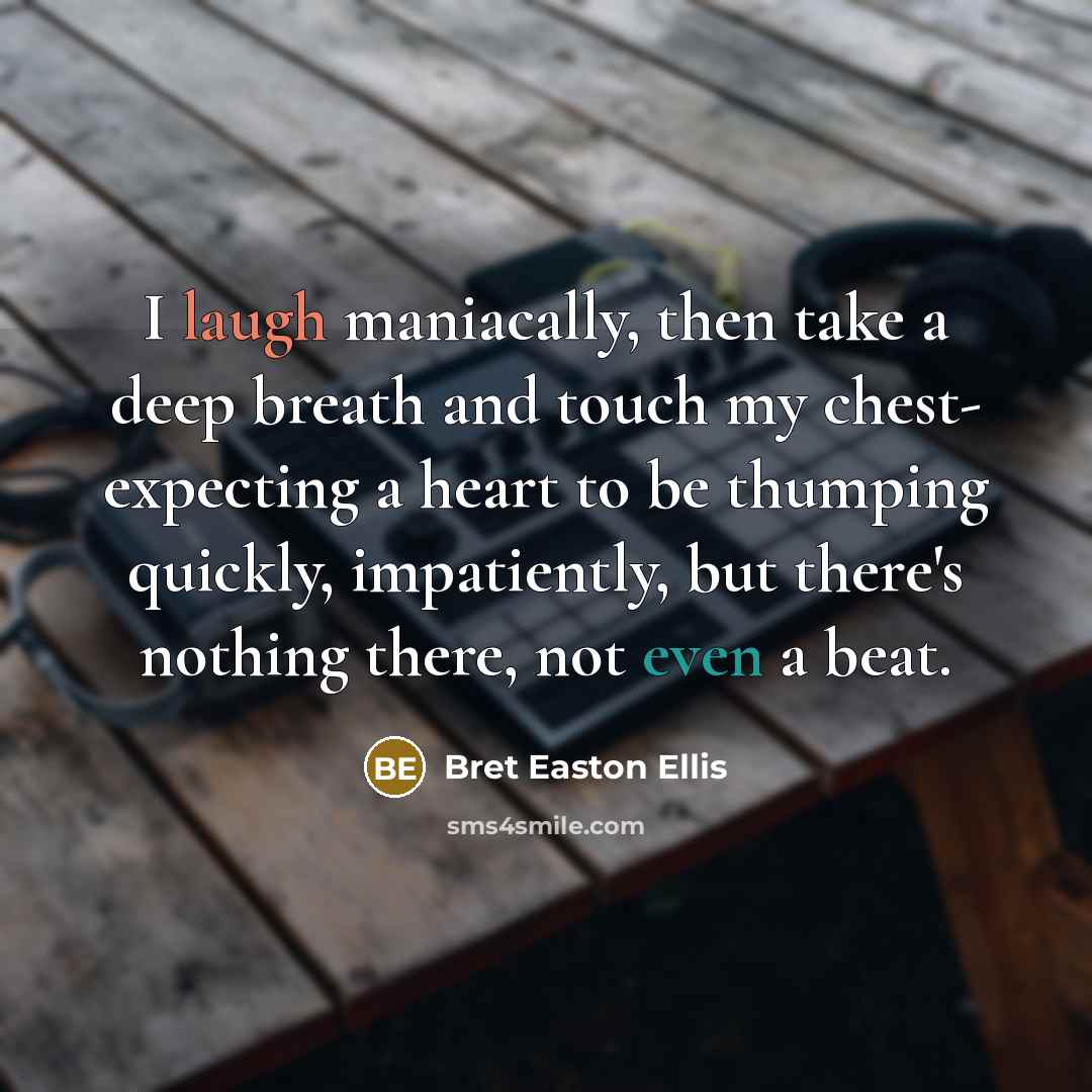“I laugh maniacally, then take a deep breath and touch…” quote by Bret Easton Ellis