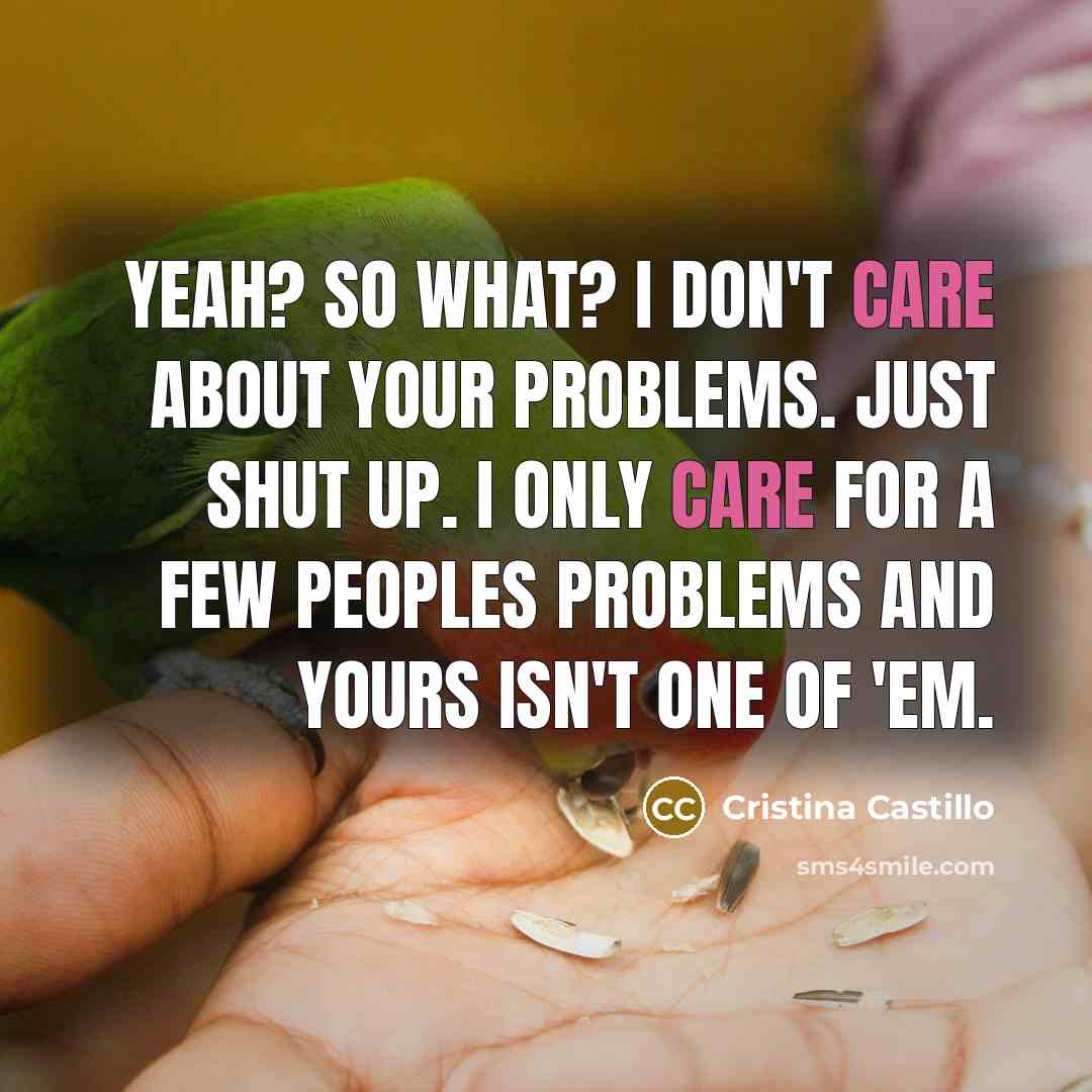 “Yeah? So What? I Don't Care About Your Problems. Just Shut up. I only care for a few peoples problems and yours isn't one of 'em.” quote by Cristina Castillo